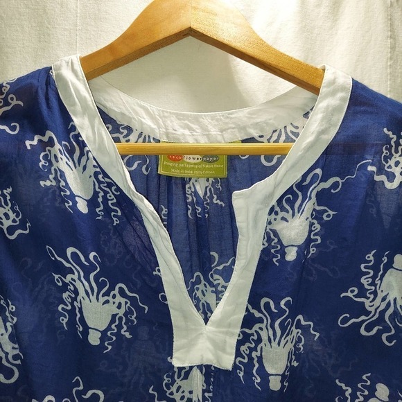 Rock Flower Paper Blue and White Casual Top/Swimsuit Coverup - Picture 7 of 8
